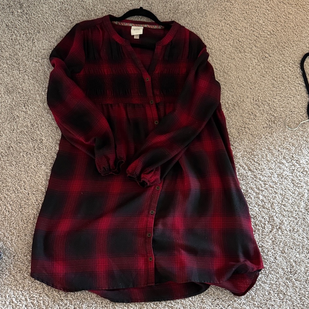 Knox Rose Red and Black Plaid Long Sleeve Dress